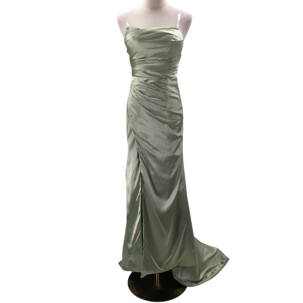 FORMAL 2 XS green satin bridesmaid party cocktail mermaid  maxi dress NEW 0B3